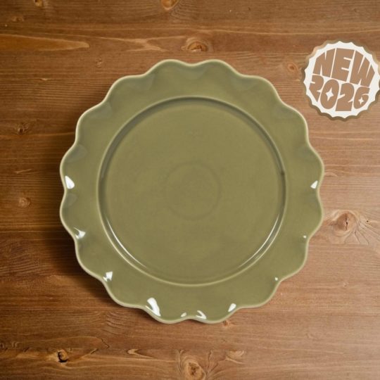 Assiette en forme de fleur couleur olive grand modèle