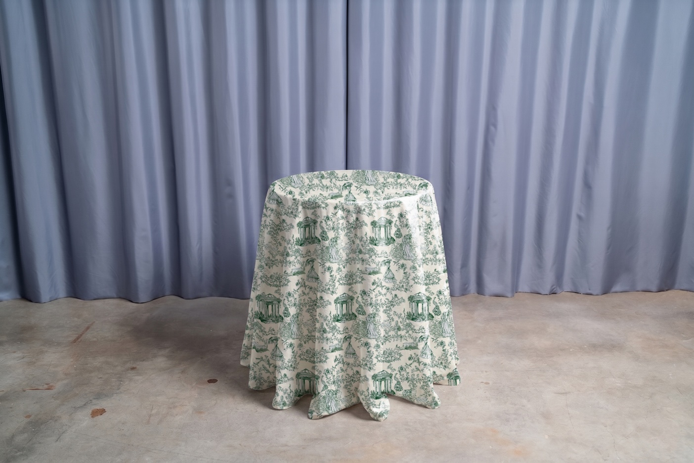Nappe toile de jouy verte pour guéridon