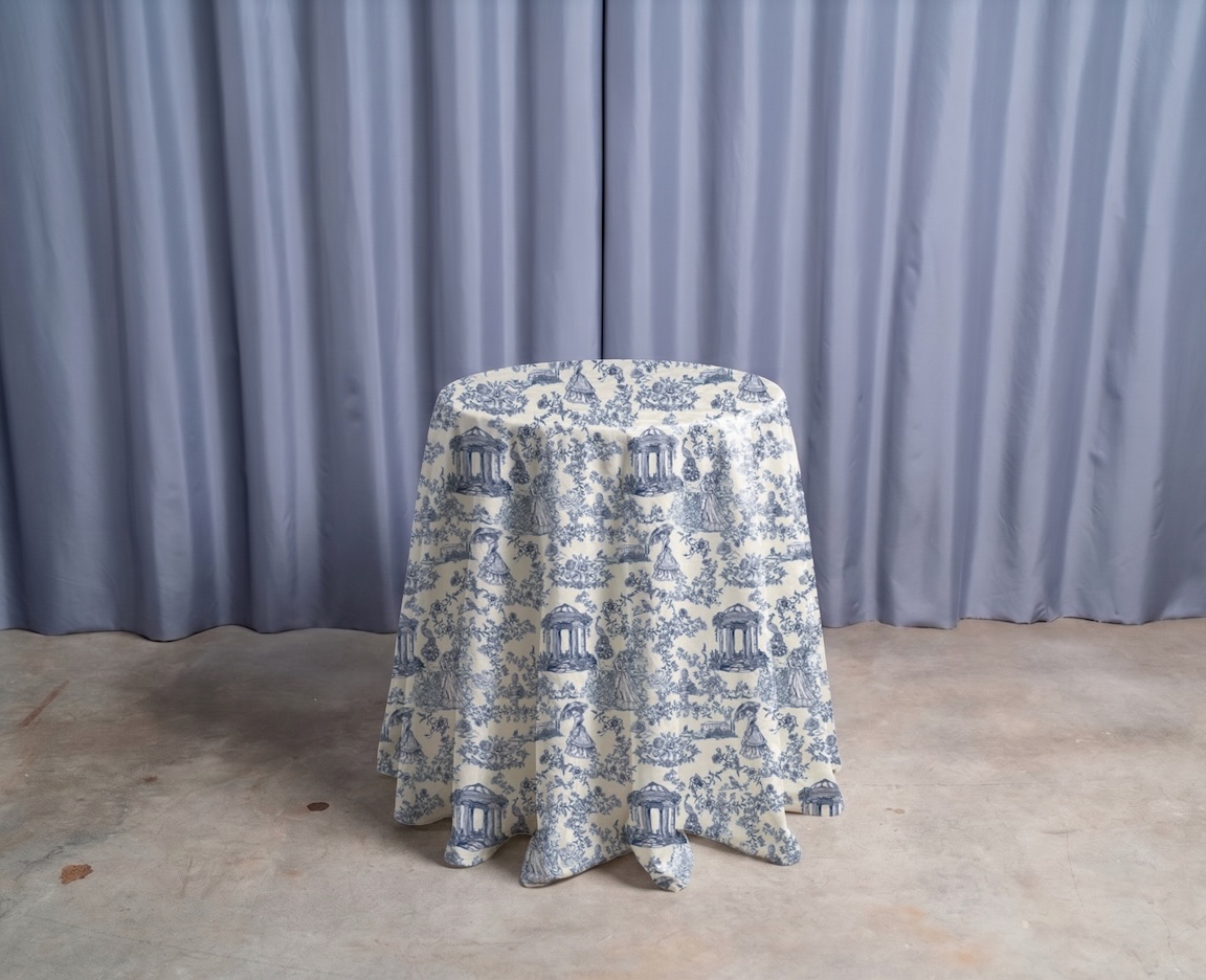 Nappe toile de jouy bleue pour guéridon
