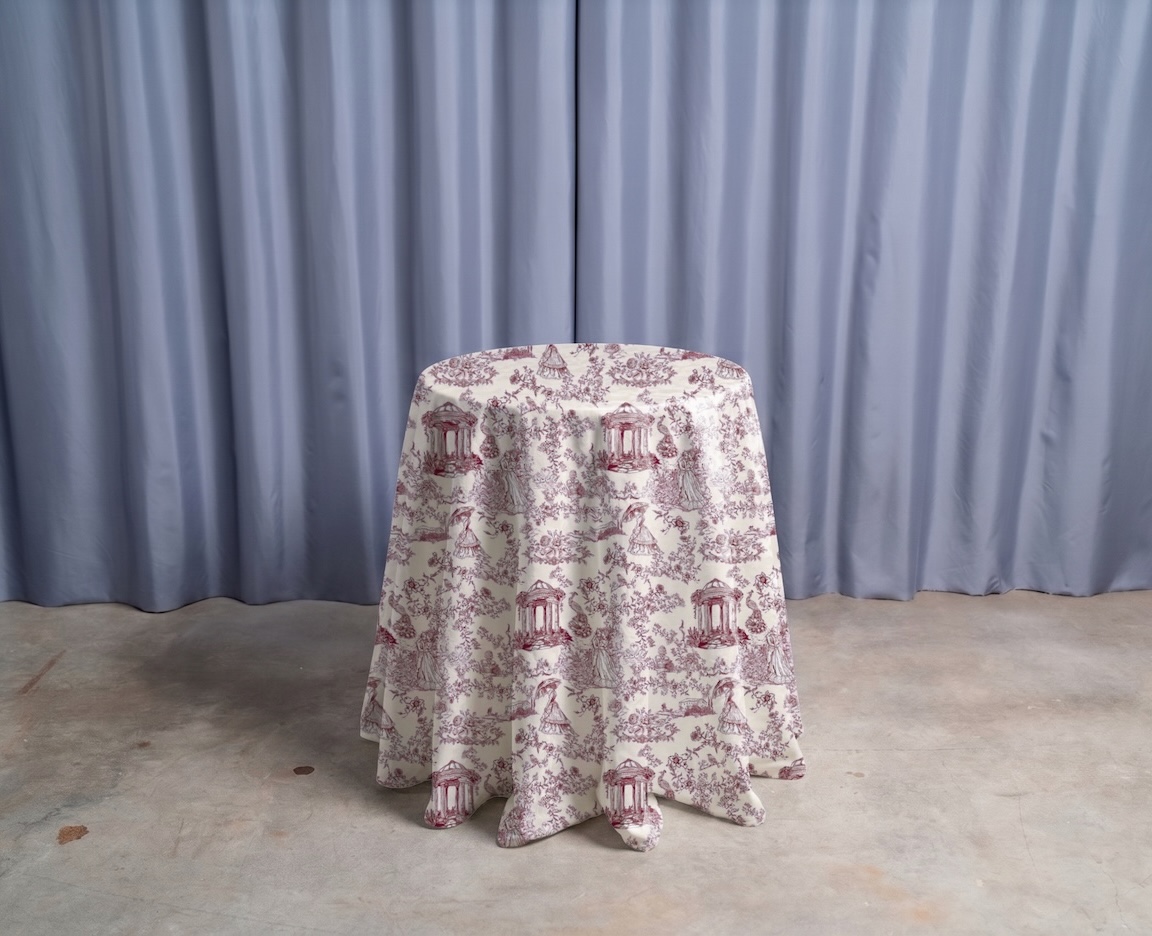 Nappe toile de jouy framboise pour guéridon